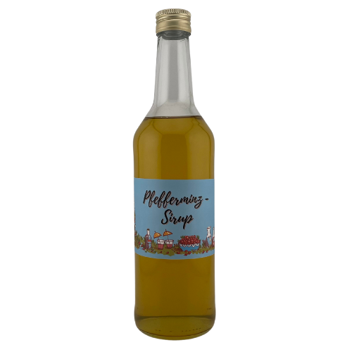 Pfefferminz Sirup in einer 500ml Glasflasche aus der Augenschmauserei.